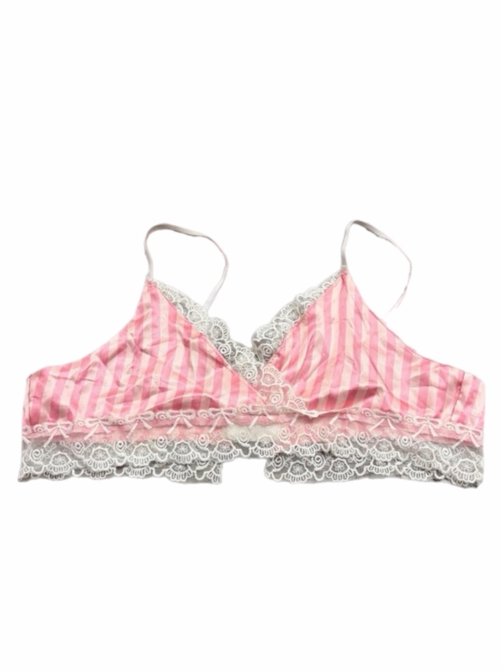 80s/90s European Vintage Embroidered Lace Stripe Triangle Bralette (Pink) XL/1X